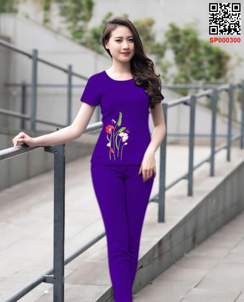[HCM]Đồ bộ thun cát hàn thêu hoa cúc 300