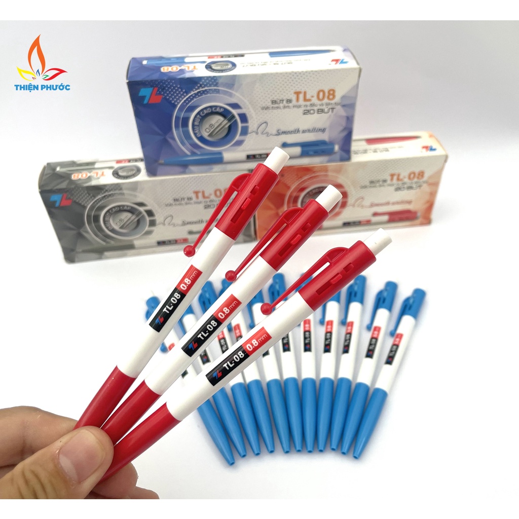 Bút bi thiên long xanh tl08, đầu bút 0.8mm cho nét bút đậm đẹp thiện phước