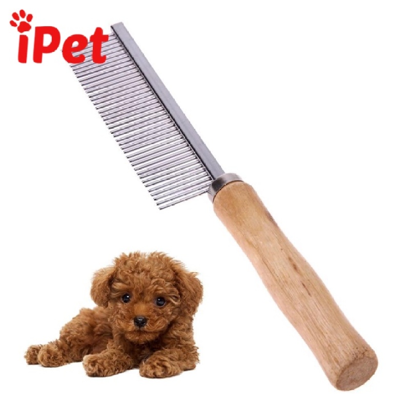 Lược Inox Chải Lông Rối Cán Gỗ Cho Thú Cưng Chó Mèo - iPetshop