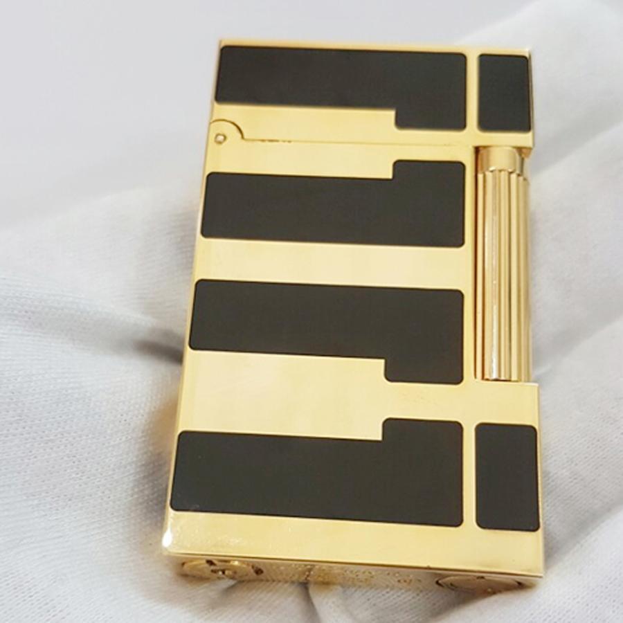 Bật Lửa Hộp Quẹt Dupont D99V Sơn Mài Đen Kẻ Ngang Viền Vàng Dùng Gas Đá Cao Cấp