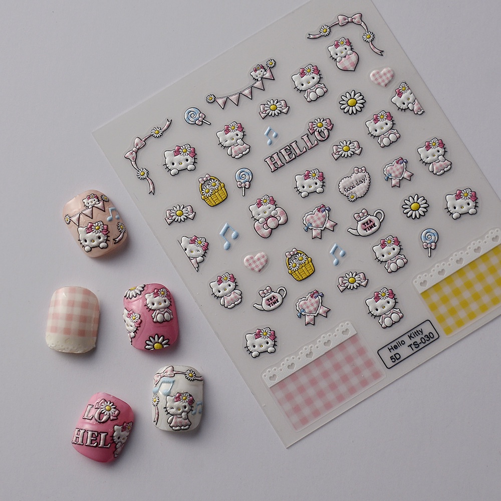 Sticker lụa nổi 5d | mèo hello kitty | hình dán móng tay