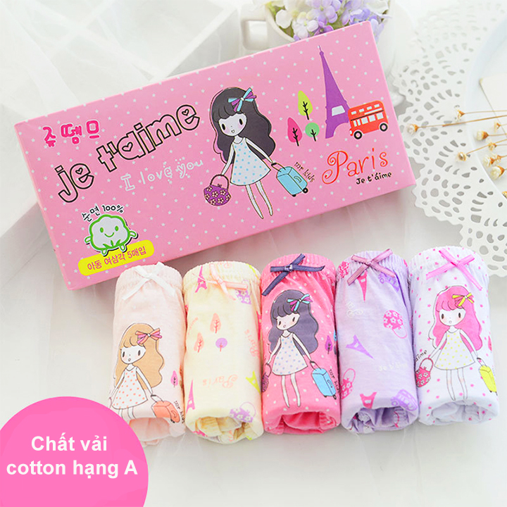 HOÀN TIỀN 15% - Set 5 quần chip cho bé gái Hộp 5 quần lót kháng khuẩn cho bé gái 1-12 tuổi chất cotton thoáng khí xuất Hàn cao cấp BBShine – C024