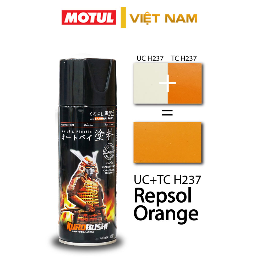 Sơn Samurai cam Repsol UCH237 + TCH237 chính hãng, sơn xe máy cam 400ml kháng xăng, chống nứt nẻ tiện dụng