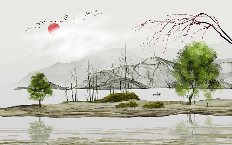 Tranh dán tường VTC Thủy mặc UD0580 kim sa