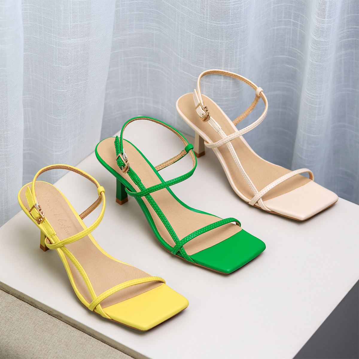 Sandal nữ cao gót 7p Shelly High Heels gót nhọn quai mảnh mũi vuông thời