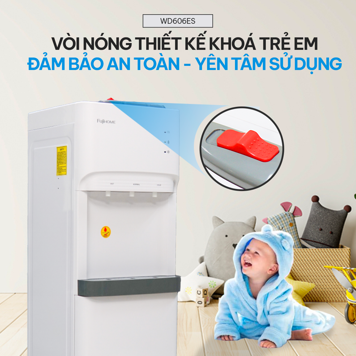 Cây nước nóng lạnh Nhập Khẩu Nhật Bản Fujihome WD606ES, bình lọc máy lọc nước nóng lạnh mini uống tiết kiệm điện