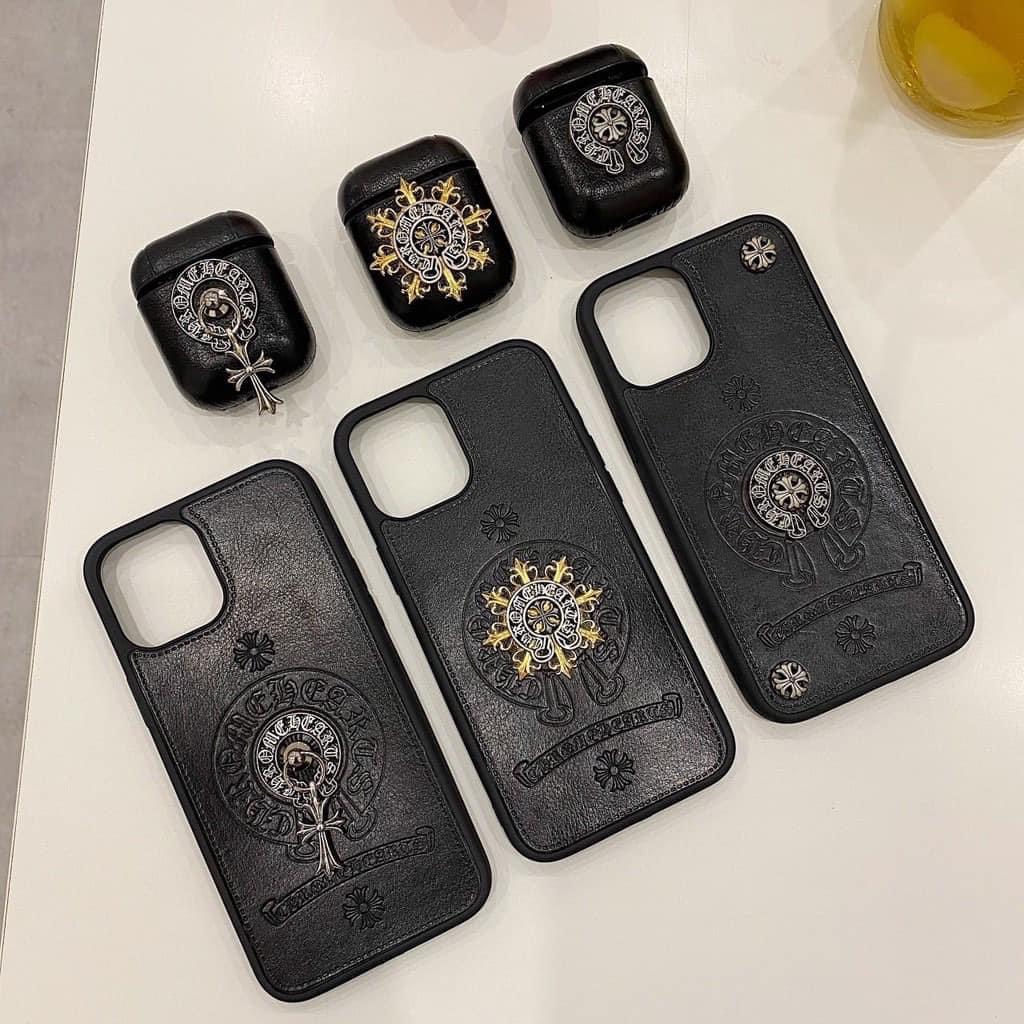 ốp lưng iphone chrome heart da gắn logo
