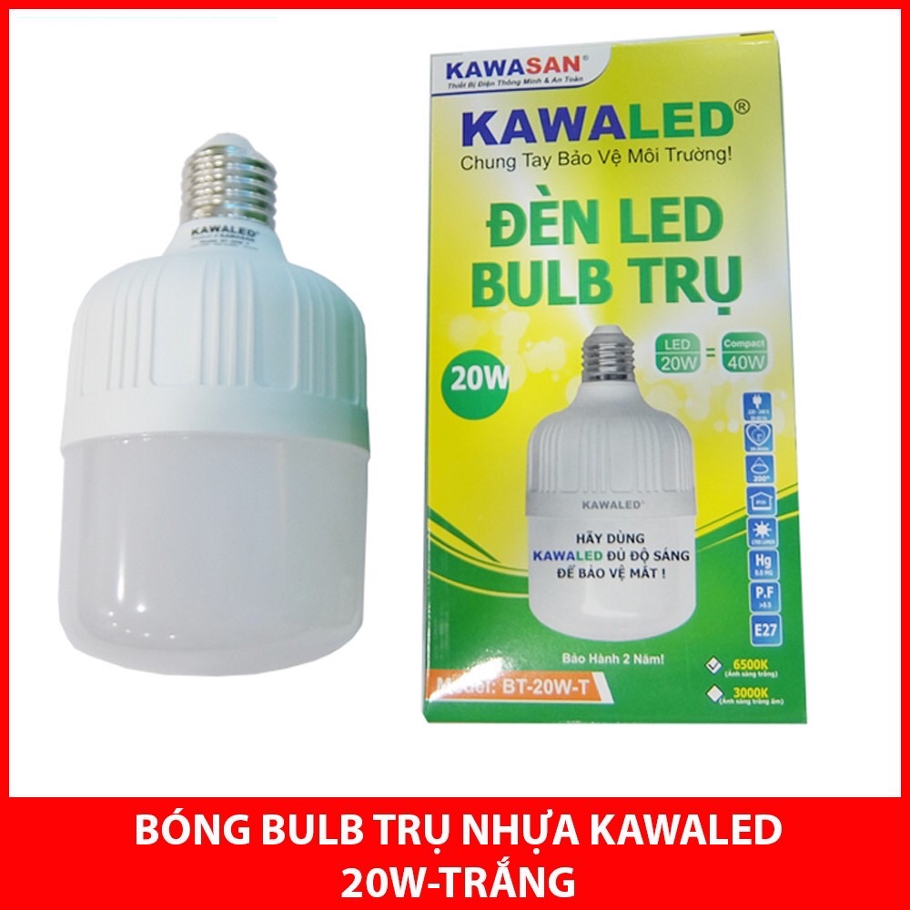 [HCM]ĐÈN LED BULB KAWALED T80-20W Ánh Sáng Trắng