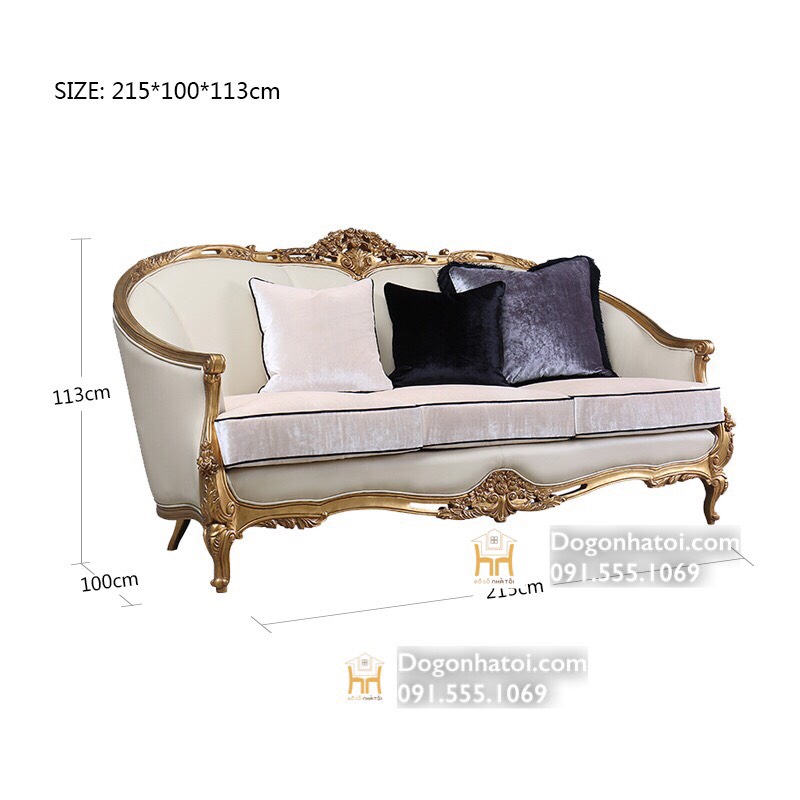 [HCM]Sofa Da Bò Phòng Khách Nhập Khẩu Cao Cấp Tân Cổ Điển SF415