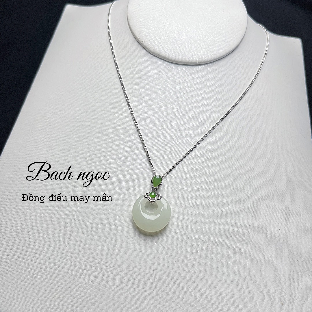 Mặt dây chuyền đồng điếu đá bạch ngọc bọc bạc 925 không rỉ, được phái đẹp ưa chuộng