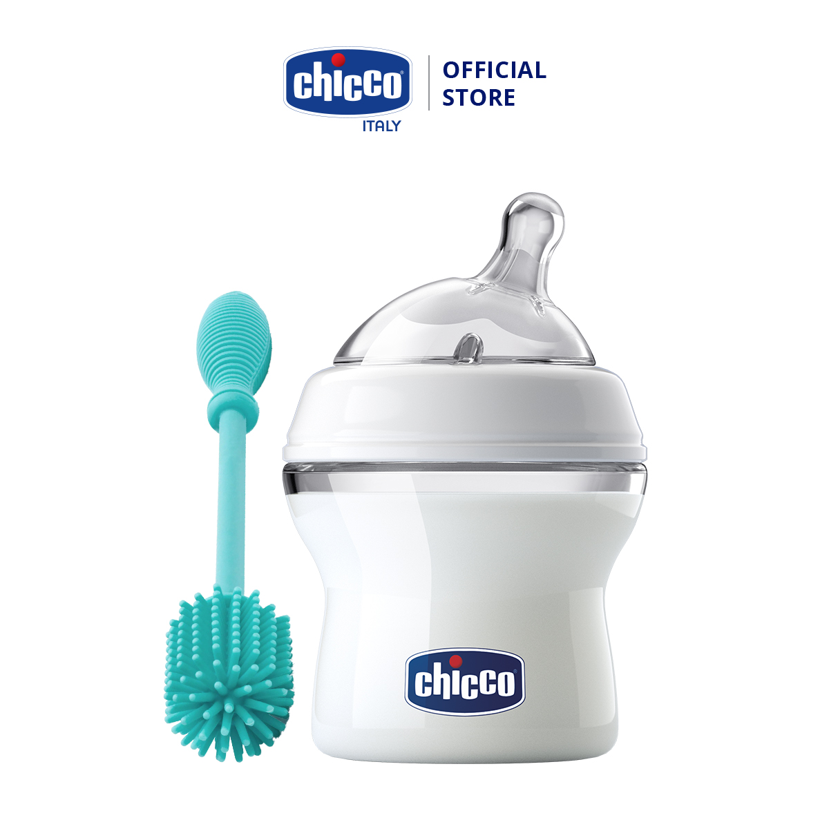 Combo Bình sữa Chicco núm nghiêng Pisa 0M+150ml & Cọ rửa bình silicone
