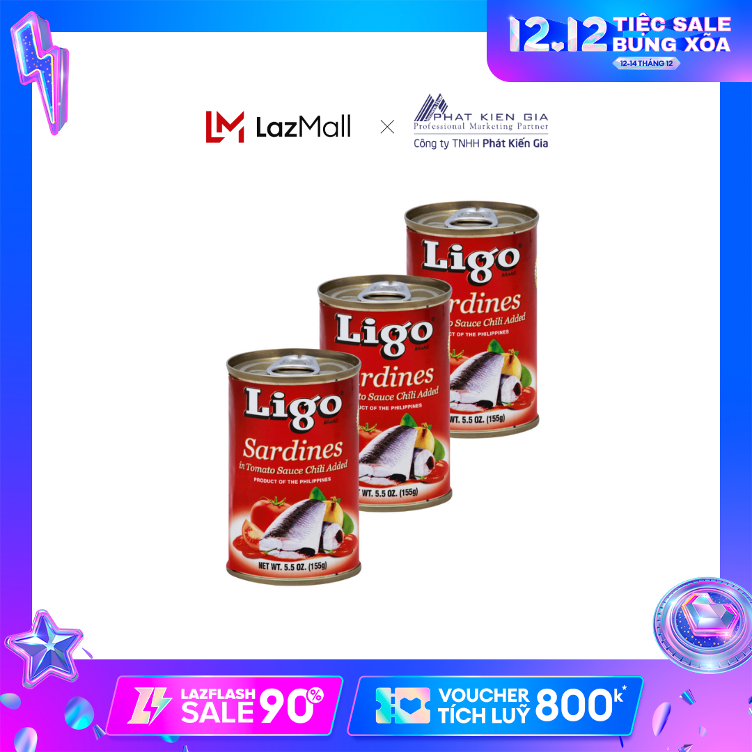 COMBO 3 Hộp Cá Mòi Sốt Cà Vị Ớt Cay Ligo 155g (Thương Hiệu Mỹ - SX Philipines)