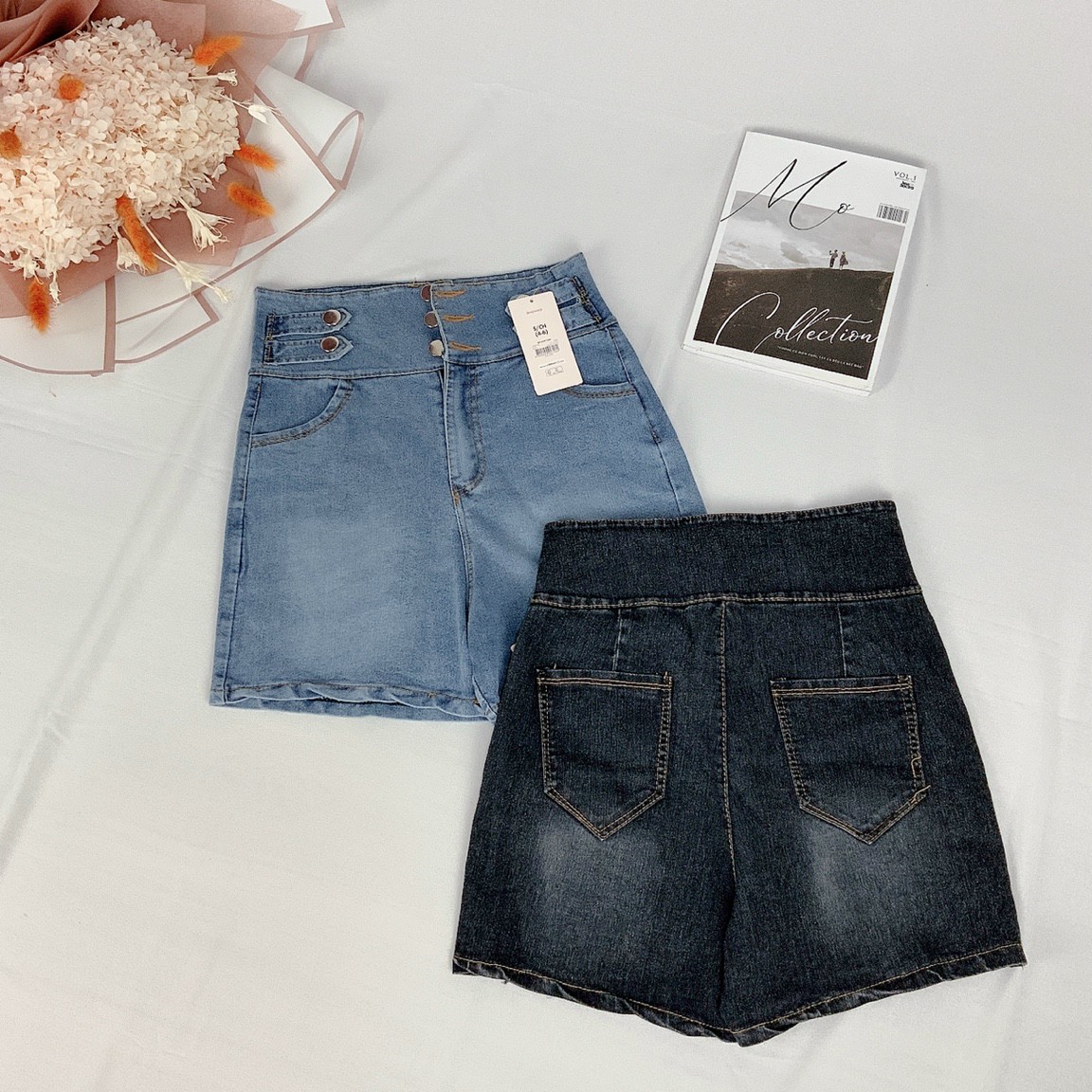 Quần Short jean 7 Nút,Quần Lưng Cao nữ,LY STORE