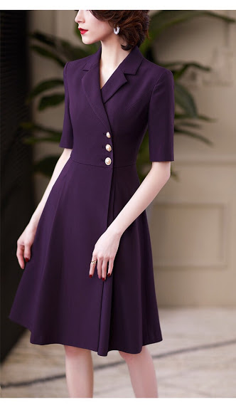 ĐẦM XOÈ CỔ VEST NÚT ĐÁ