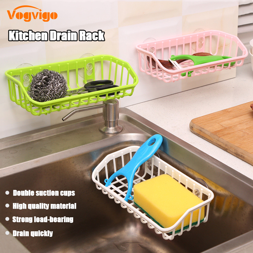 1Pc Double Suction Cup Kitchen Drain Rack Sink Multi-Function Dishwashing Sponge Storage Rack Sponge Tableware Storage Rack