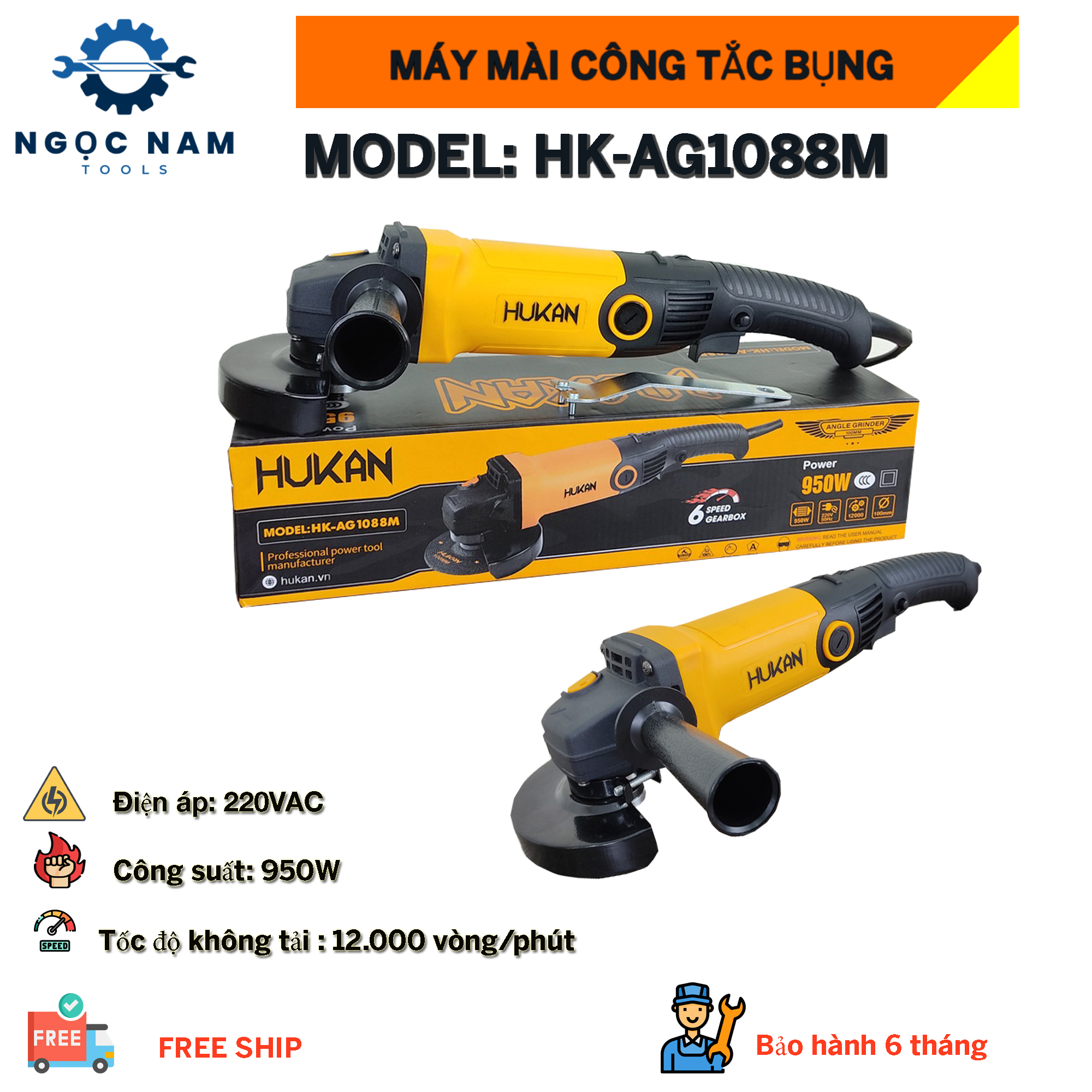 Máy mài cầm tay hukan ag1088m - công tắc bóp công suất 950w bảo hành chính hãng - dụng cụ cơ khí ngọc khánh