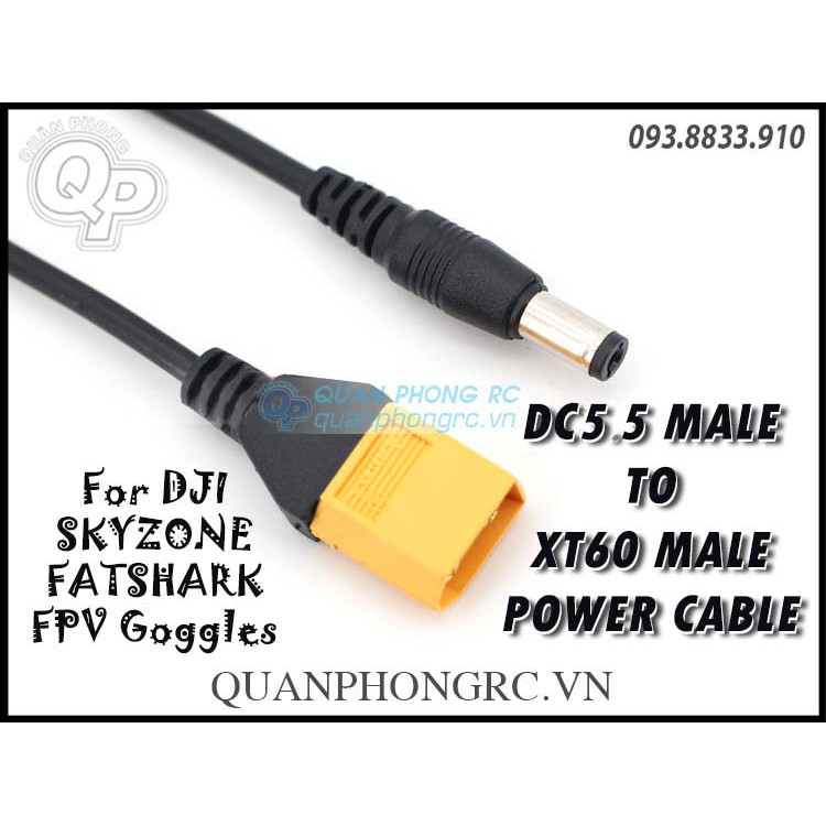 Cáp Nguồn Kính FPV DC 5.5 Male Đực - XT60 Male Đực Cable For FPV Goggles