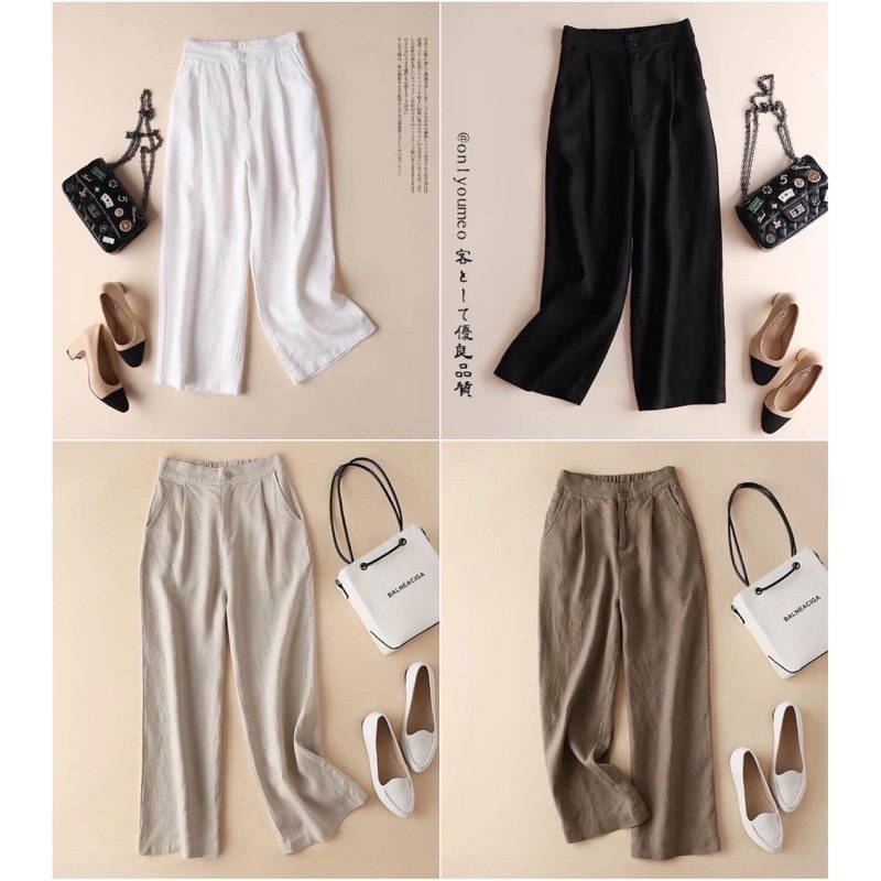 Quần ống rộng suông đũi dáng dài-XMHH-Baggy đũi