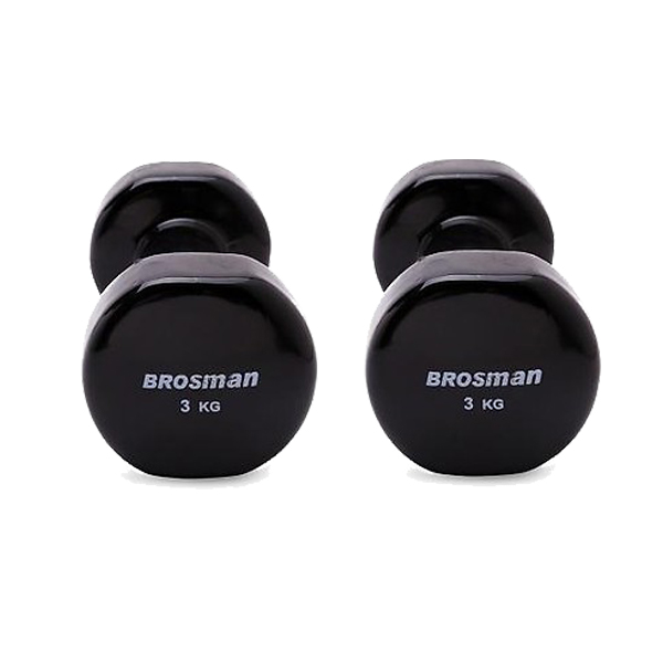 Bộ cặp tạ tay Brosman 3kg bọc cao su lõi thép (Tổng 6kg) chính hãng