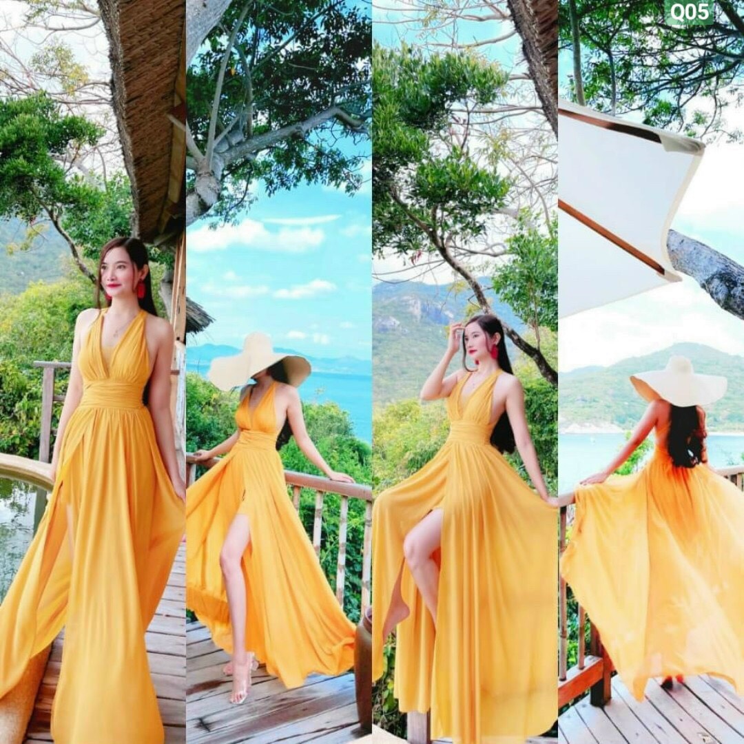 Đầm maxi dài, trơn đủ màu hở lưng sang trọnglt