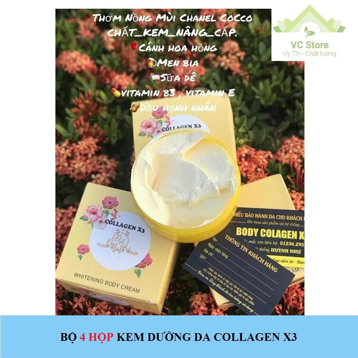 Bộ 4 Kem Body Dưỡng Trắng Da Body Toàn Thân Collagen X3 - Mẫu mới
