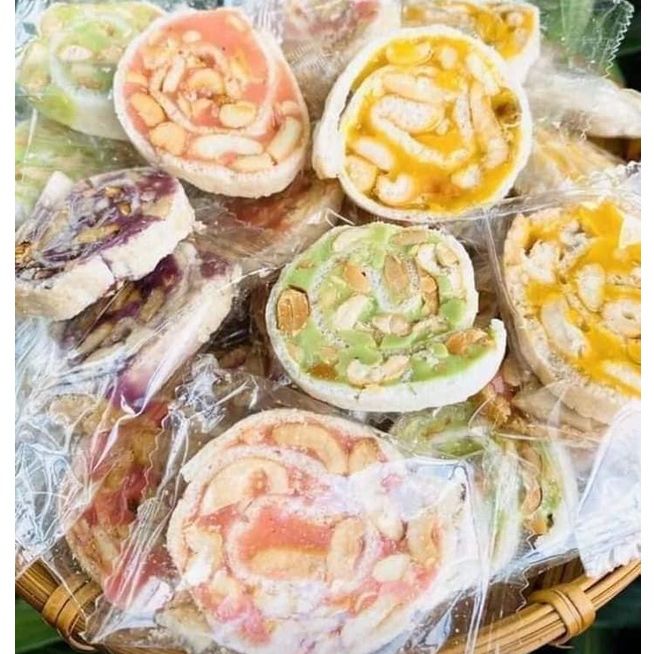 Kẹo dừa nướng mix 7 vị (Kẹo dừa non cuộn mix 7 vị) {Khối lượng tịnh, không tính bao bì}