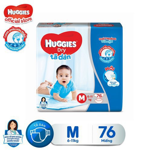 Tã dán Huggies Dry Super Jumbo M76/L68/XL62/XXL56
