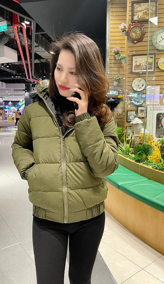 Áo Phao Nữ HOA CÚC Dáng Ngắn  Nhẹ- Có Mũ