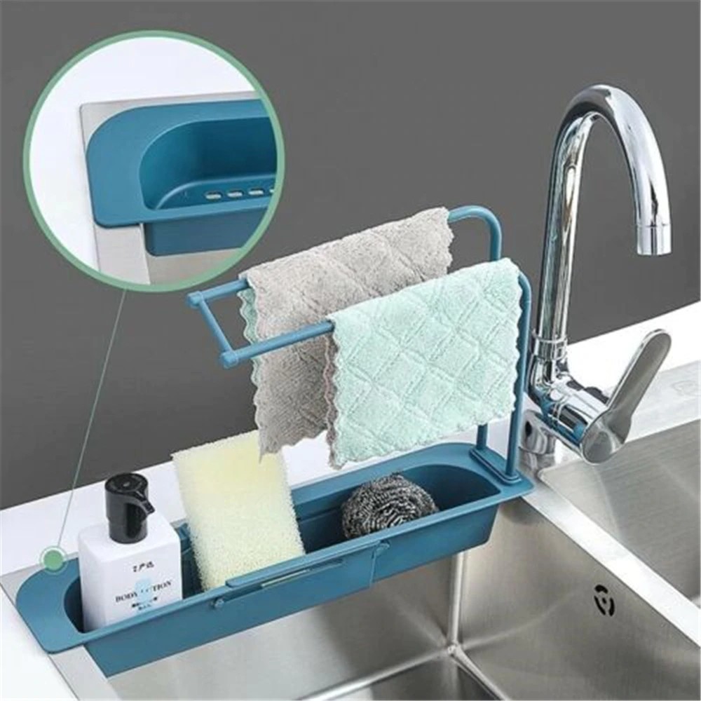 Kệ Để Giẻ Rửa Bát Rút Gọn - Có Cây Phơi Khăn