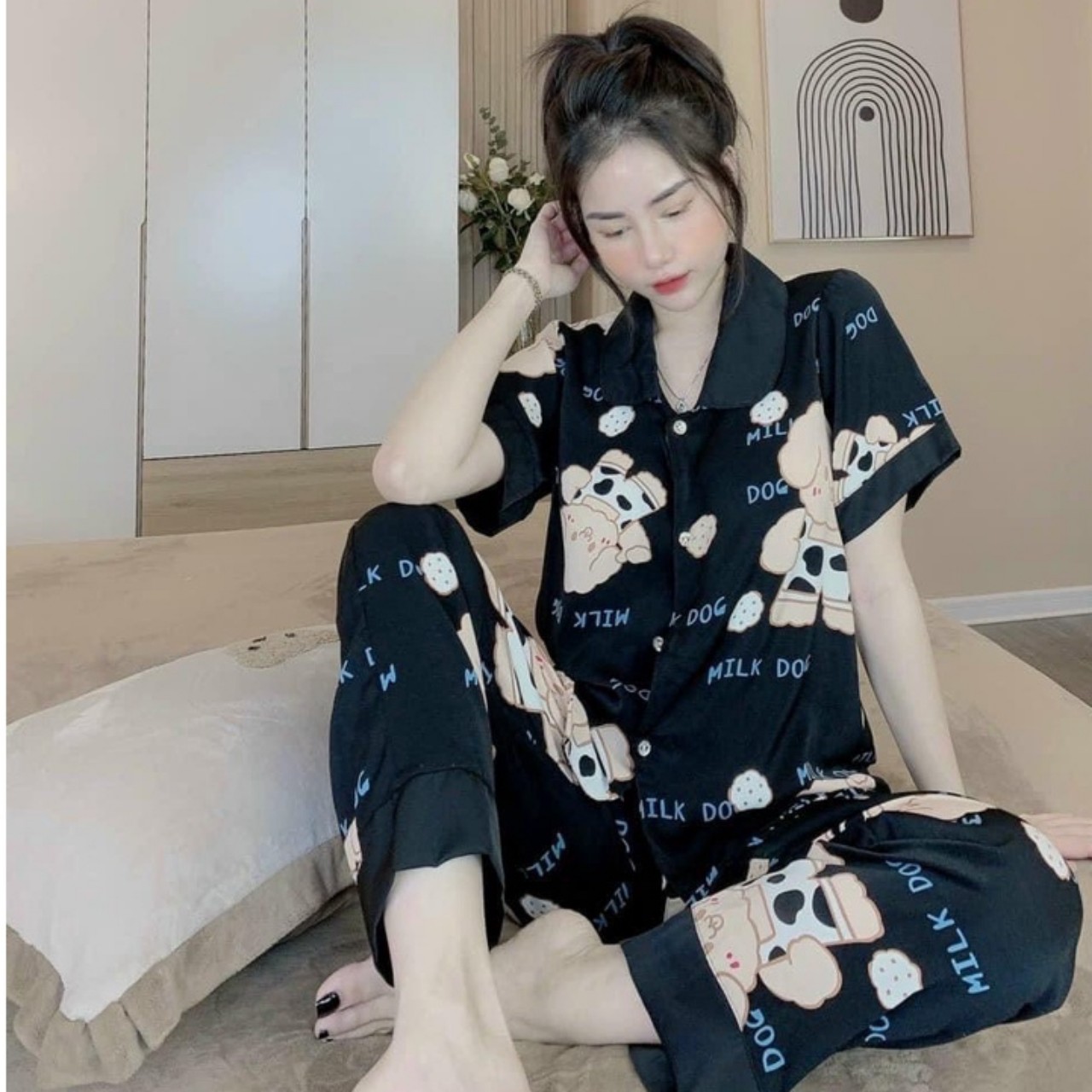 Bộ đồ ngủ mặc nhà áo cộc quần dài