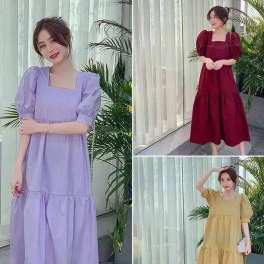 Váy đuôi cá cổ vuông chất đũi mềm