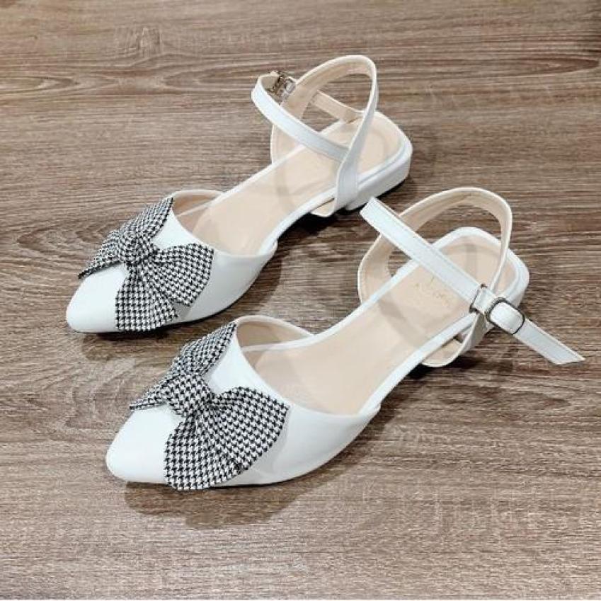 Giày sandal da đế bệt nơ caro giá rẻ