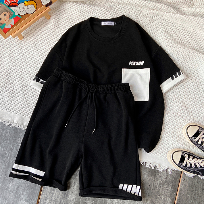 Bộ Quần Áo Thun Nam Basic Áo Cổ Tròn Tay Ngắn Phối Túi Ngực Kết Hợp Quần Short Đùi Lưng Chun Co Giãn Thời Trang FORHIMCS2 SET NAM 90000166