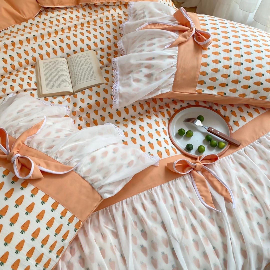 Bộ chăn ga cotton viền bèo