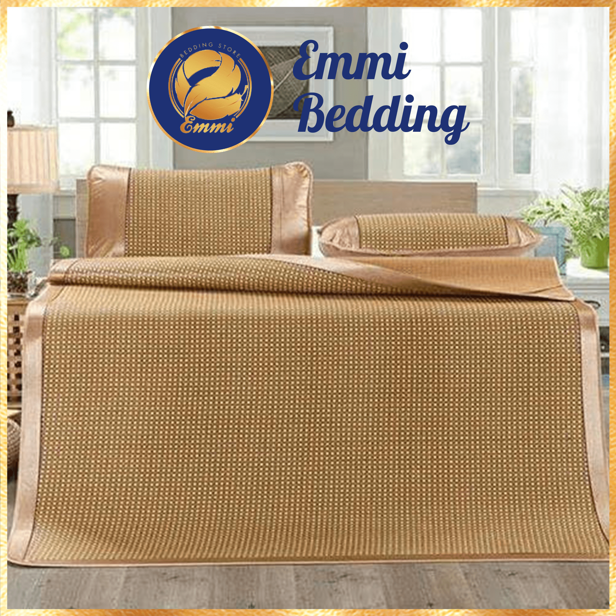 Chiếu mây điều hòa cao cấp EmmiBedding, sợi mây tổng hợp, chiếu mây nằm mát 2 lớp dày dặn, lót lụa cực bền, đẹp, tặng kèm 2 vỏ gối nằm