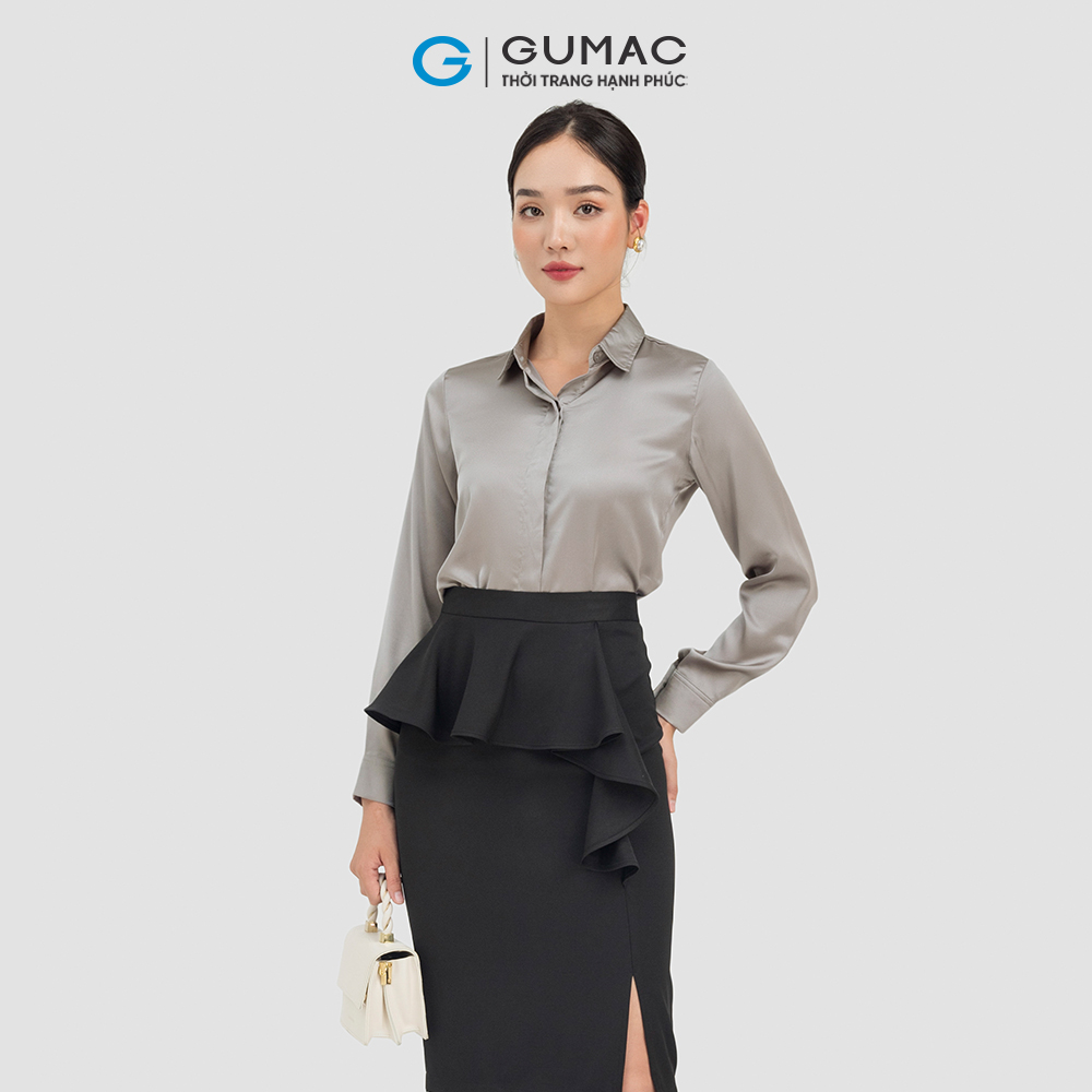 Áo sơ mi nữ GUMAC AC07028 , Áo sơ mi công sở chất liệu Lụa thoáng mát