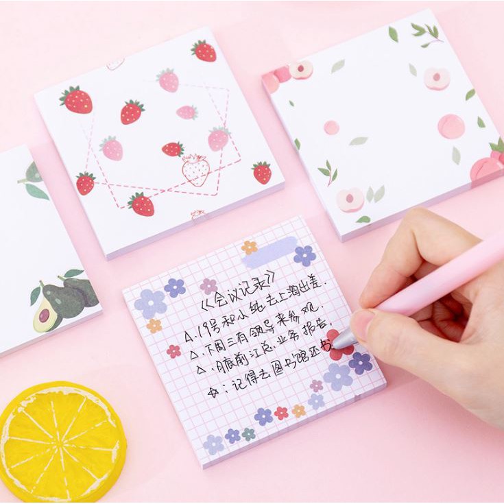Giấy note ghi chú hình bông hoa trái cây dâu tây