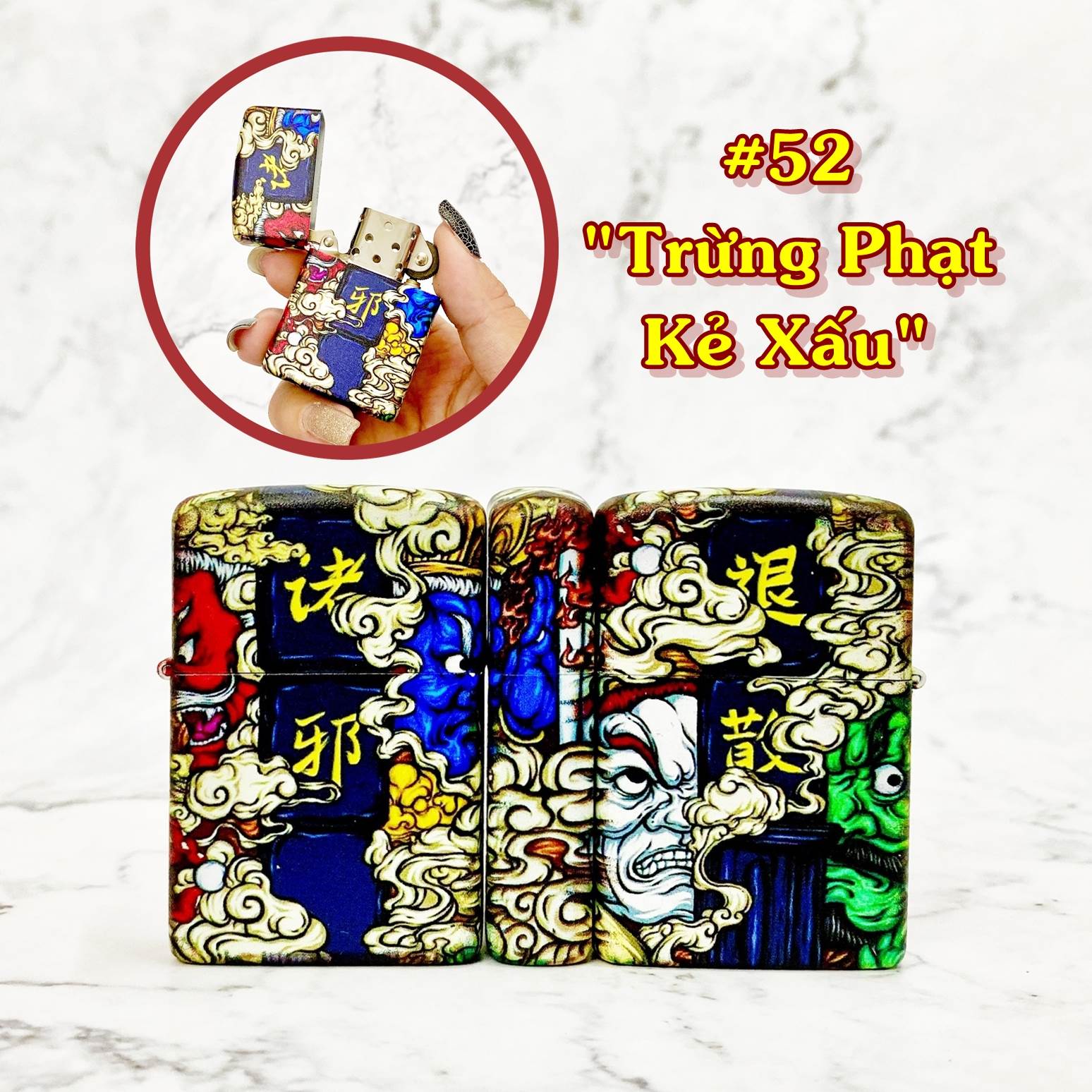 Bật lửa zippo in 3d 6 mặt trừng phạt kẻ xấu