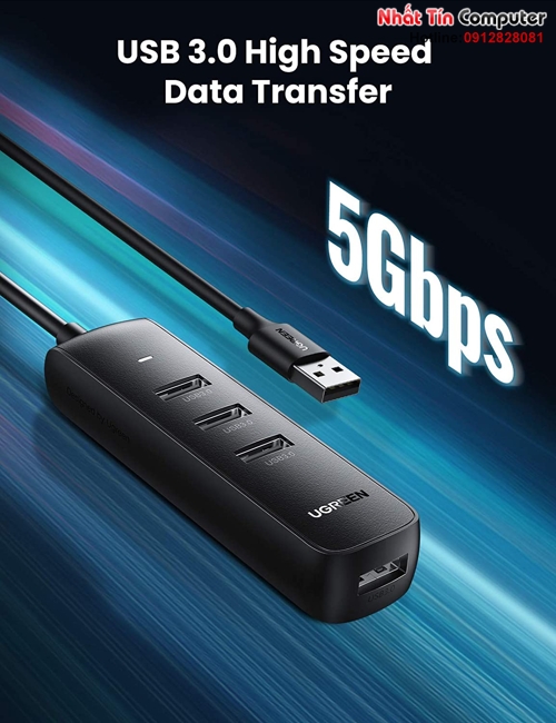 Hub chia USB 3.0 ra 4 cổng dài 0,5M  Ugreen 80656 cao cấp (Micro USB cấp nguồn)