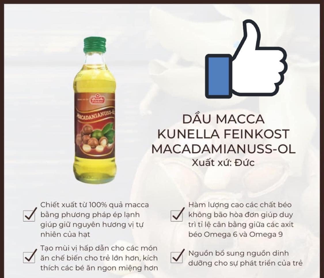 [HCM]Dầu ăn dặm hạt Macca Kunella Đức 100ml