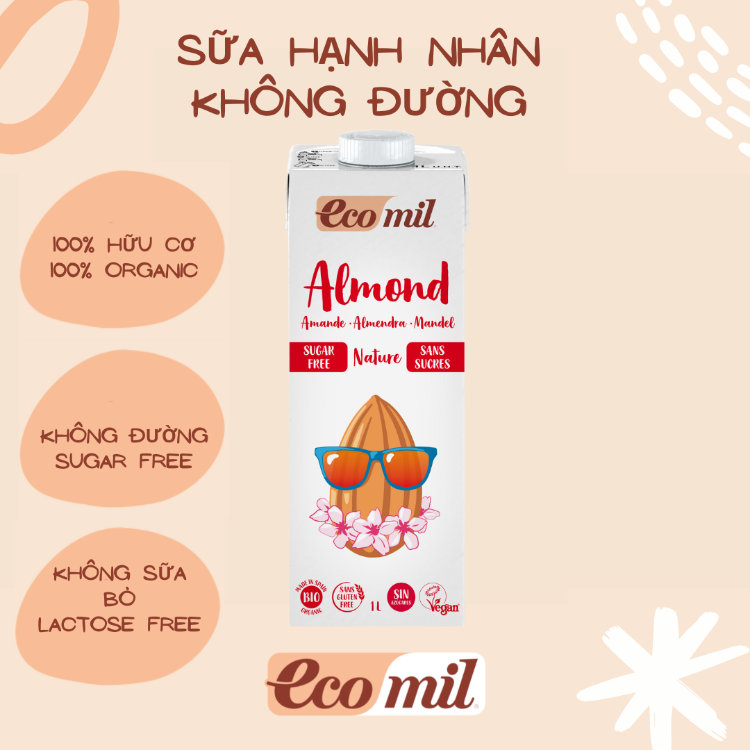 Sữa Hạt Hạnh Nhân Không Đường Hữu Cơ Ecomil 1L