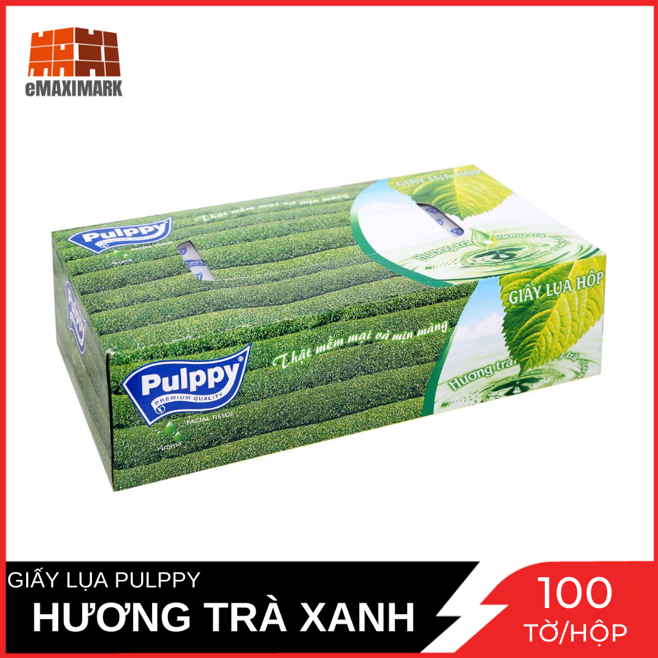 Khăn giấy lụa pulppy hương trà xanh 2 lớp hộp 100 tờ