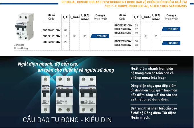 [HCM]Cầu Dao Chống Giật Panasonic RCBO 2 PHa  Loại 20A( BBDE 22031CNV)