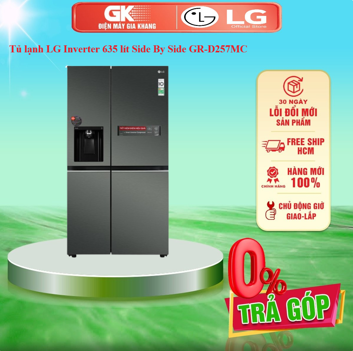 Tủ lạnh lg inverter 635 lít gr-d257mc mới 2022 - giao toàn quốc - freeship hcm