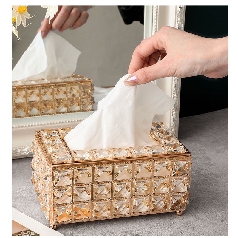 Hộp Đựng Khăn Giấy Pha Lê Đính Đá Cao Cấp