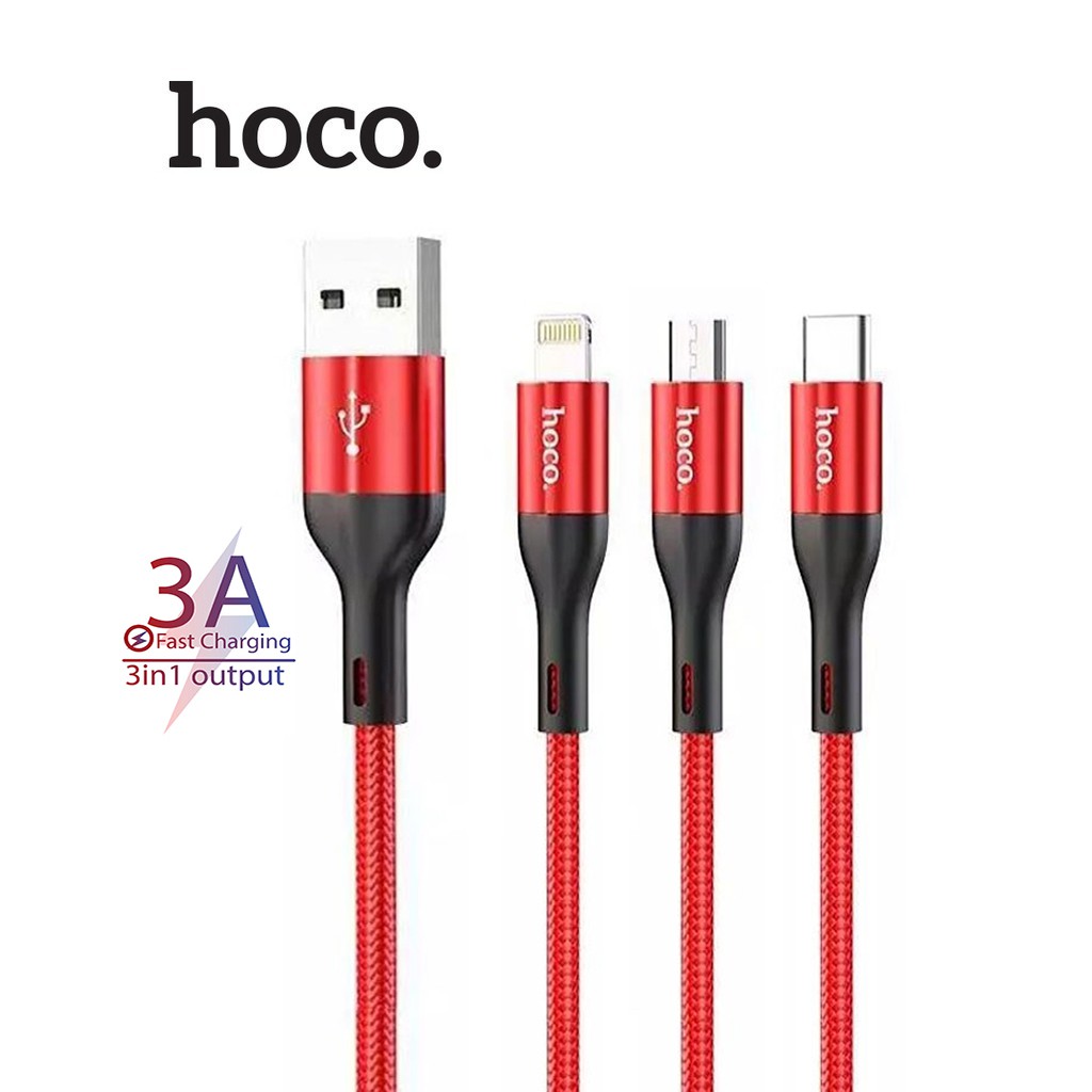 Cáp Sạc Nhanh Hoco 3 Đầu X2 Max 3A Dây Dài 1m