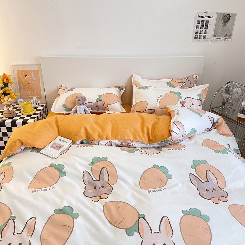 Set chăn ga gối cotton poly - Mẫu thỏ carot