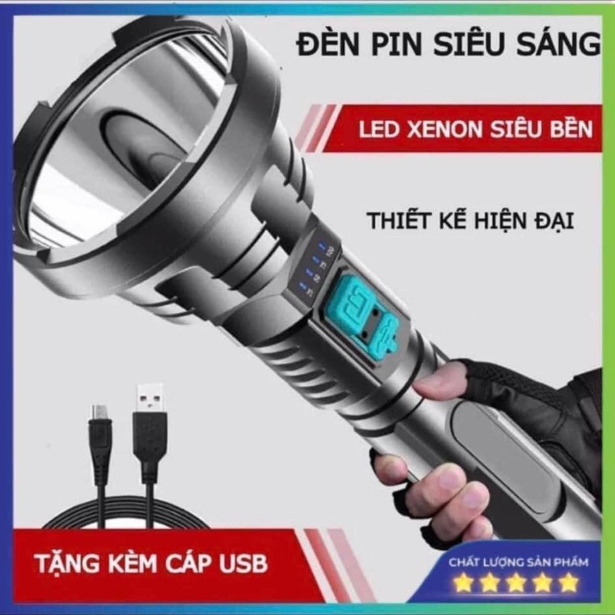 Đèn Pin Siêu Sáng Cầm Tay Chiếu Xa 500M , Pin Trâu , Chông Nước , 3 Chế Độ