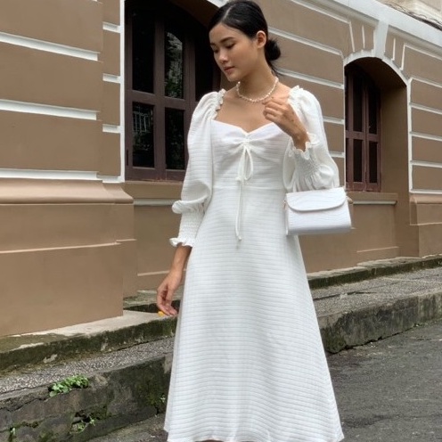 Đầm Tay Phồng Nhún Ngực Carissa Midi Dress Kaia