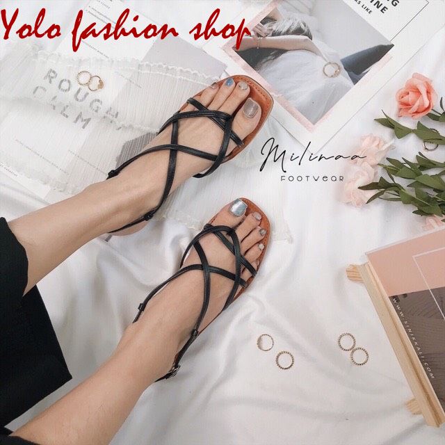 Sandal nữ đế bằng quai đan chéo siêu xinh-SB11